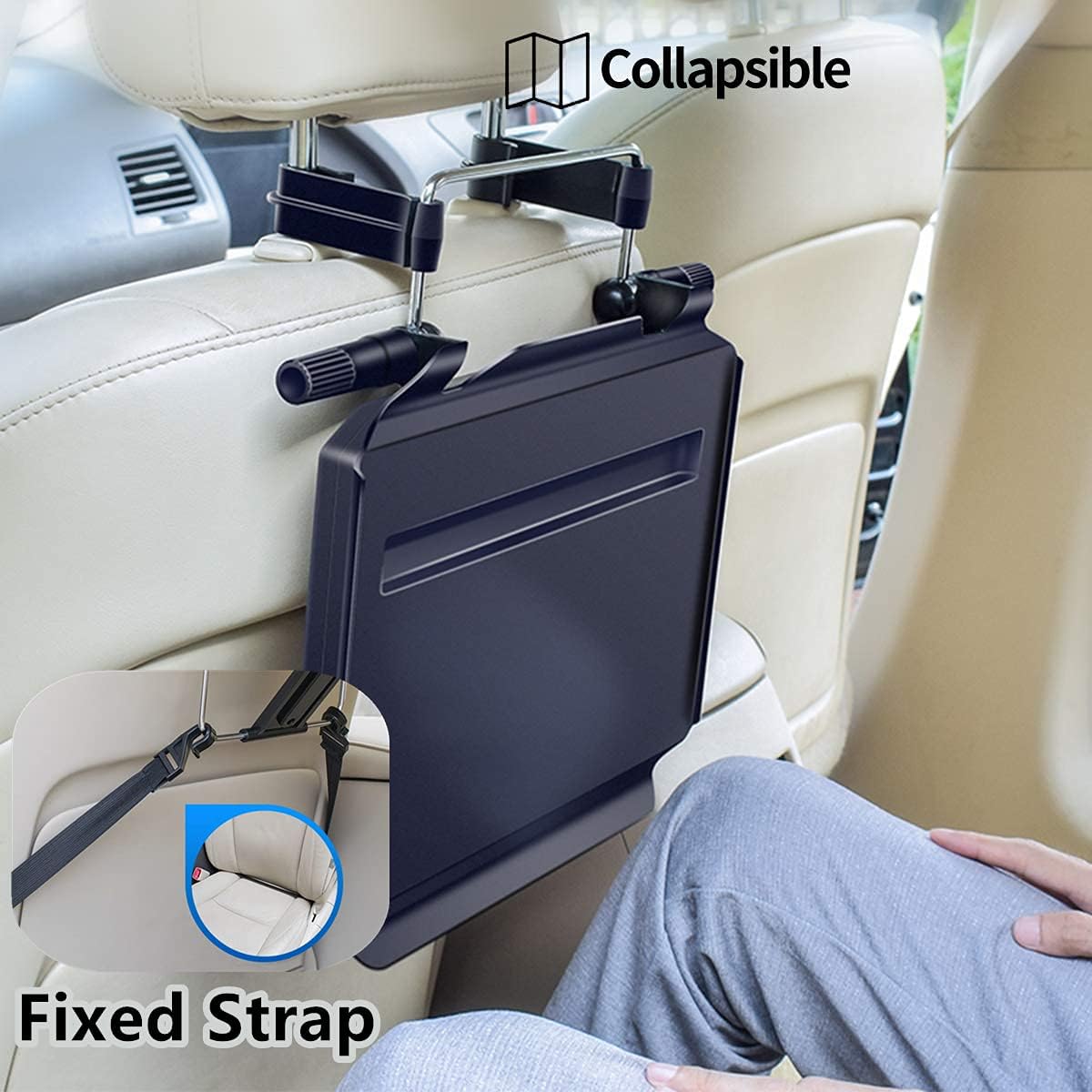 2-in-1 Auto-Lenkrad-Tablett/Rücksitz-Kopfstützen-Ablage zum Essen, Trinken und Schreiben, Laptop, Arbeit, Schwarz