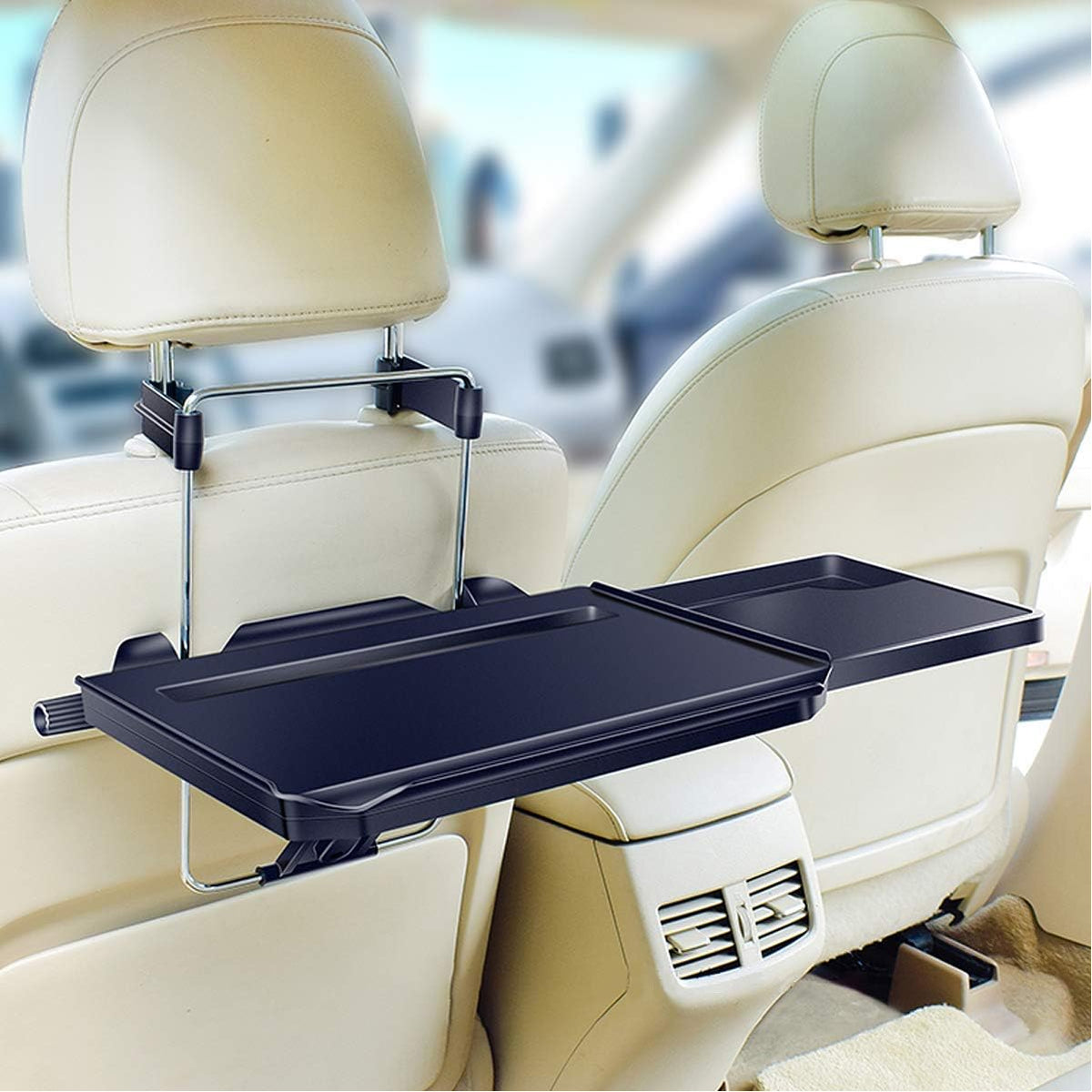 2-in-1 Auto-Lenkrad-Tablett/Rücksitz-Kopfstützen-Ablage zum Essen, Trinken und Schreiben, Laptop, Arbeit, Schwarz