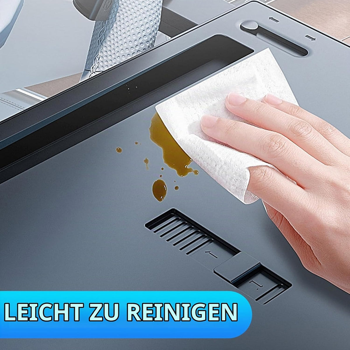 3-in-1-Clip-on-Lenkradtisch fürs Auto, mit einziehbaren Ablagen links und rechts und kratzfester Rille am Lenkrad, multifunktionales Auto-Esstablett für Reisen/Langstreckenfahrten