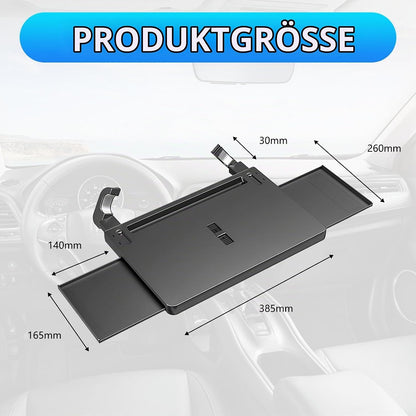 3-in-1-Clip-on-Lenkradtisch fürs Auto, mit einziehbaren Ablagen links und rechts und kratzfester Rille am Lenkrad, multifunktionales Auto-Esstablett für Reisen/Langstreckenfahrten