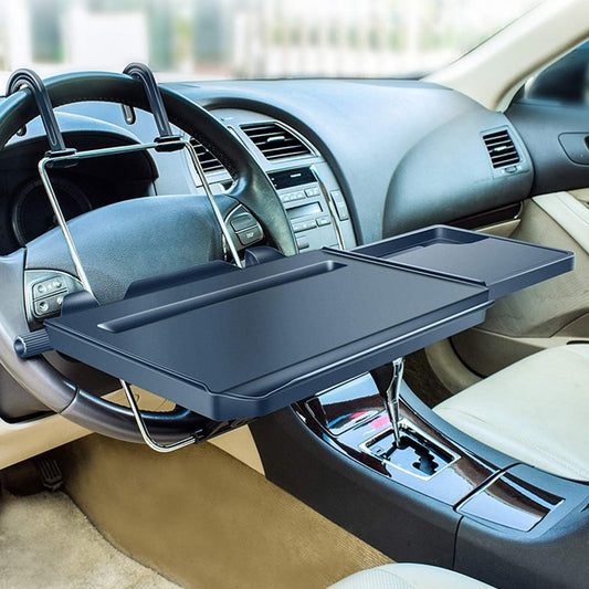 2-in-1 Auto-Lenkrad-Tablett/Rücksitz-Kopfstützen-Ablage zum Essen, Trinken und Schreiben, Laptop, Arbeit, Schwarz