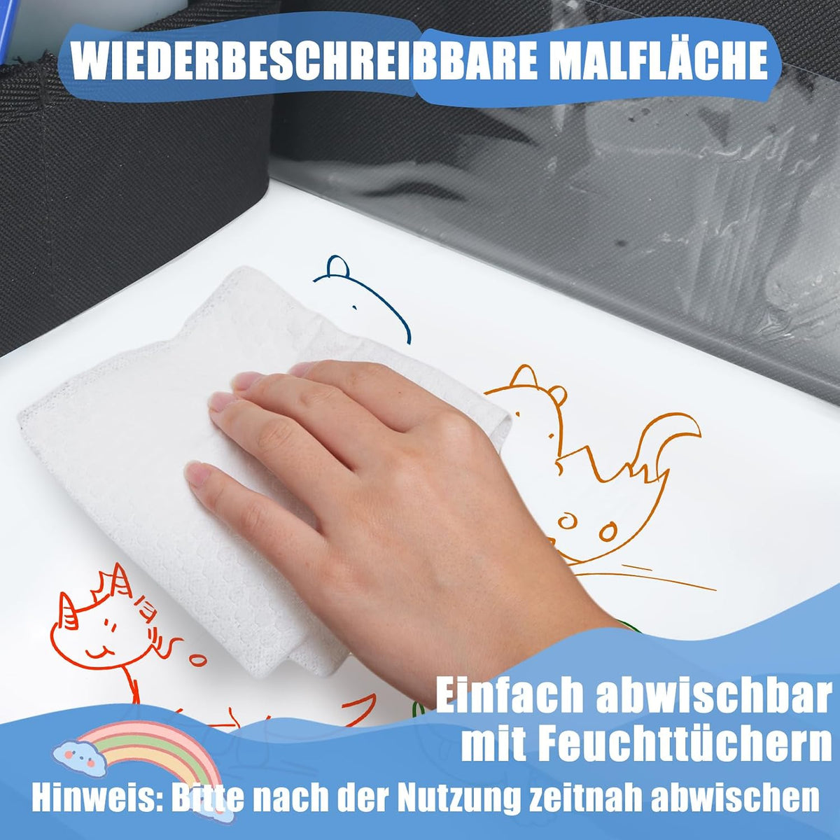 Reisetisch Auto Kinder – Knietablett Kinder Auto für Beschäftigung bei Autofahrten, Faltbarer Autotisch für Rücksitz & Reise, Schwarz