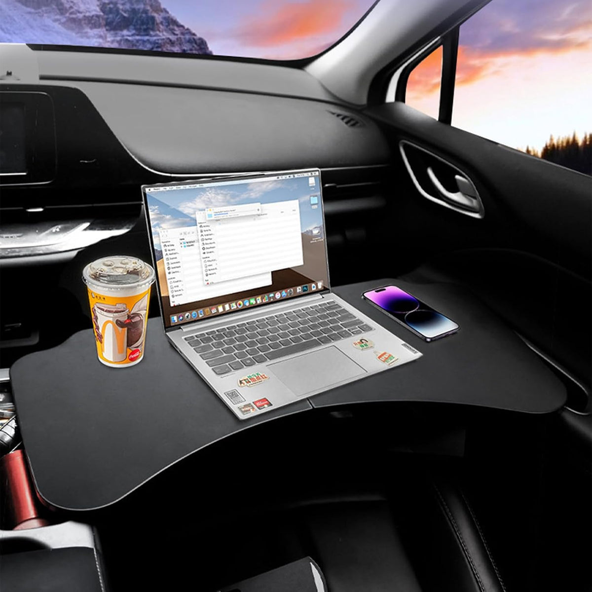 Tragbare Auto Tisch Klappbar Multifunktionaler Auto Laptop Tisch für Fahrer und Beifahrer Mobiler Auto ESS Tisch mit Ergonomischem Gebogenem Design Ideal für Arbeiten Essen und Freizeit im Auto