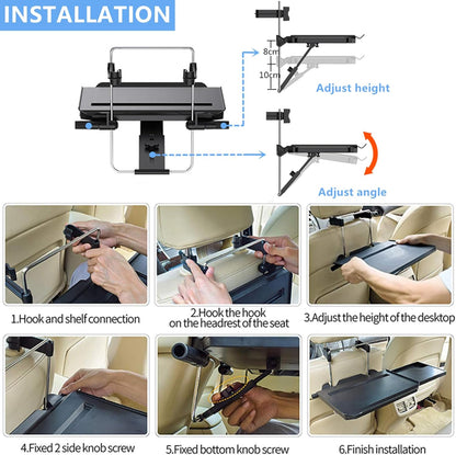 2-in-1 Auto-Lenkrad-Tablett/Rücksitz-Kopfstützen-Ablage zum Essen, Trinken und Schreiben, Laptop, Arbeit, Schwarz