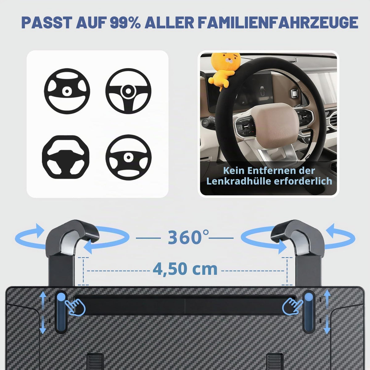 Auto-Tablett, Laptop-Schreibtisch für Lenkrad, Lenkradablage, praktisch zum Essen und Arbeiten unterwegs, ideal für Laptop, Tablet oder Telefon, Lenkradschreibtisch