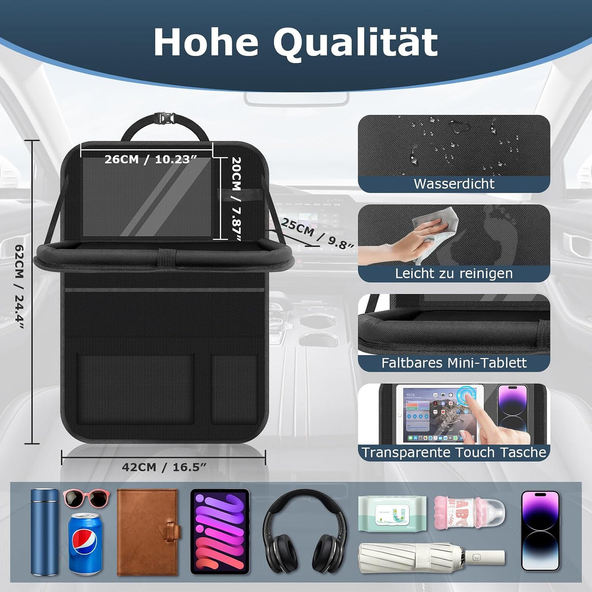 Auto Organizer, Autositz Organizer Große Rückenlehnenschutz Auto Kinder Multifunktional Wasserdicht Rücksitz Organizer mit Klapptisch, Tablet Tasche und Viele Taschen