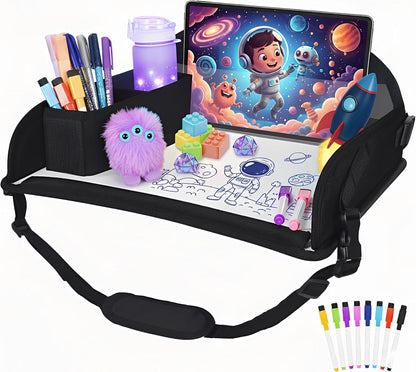 Reisetisch Auto Kinder – Knietablett Kinder Auto für Beschäftigung bei Autofahrten, Faltbarer Autotisch für Rücksitz & Reise, Schwarz