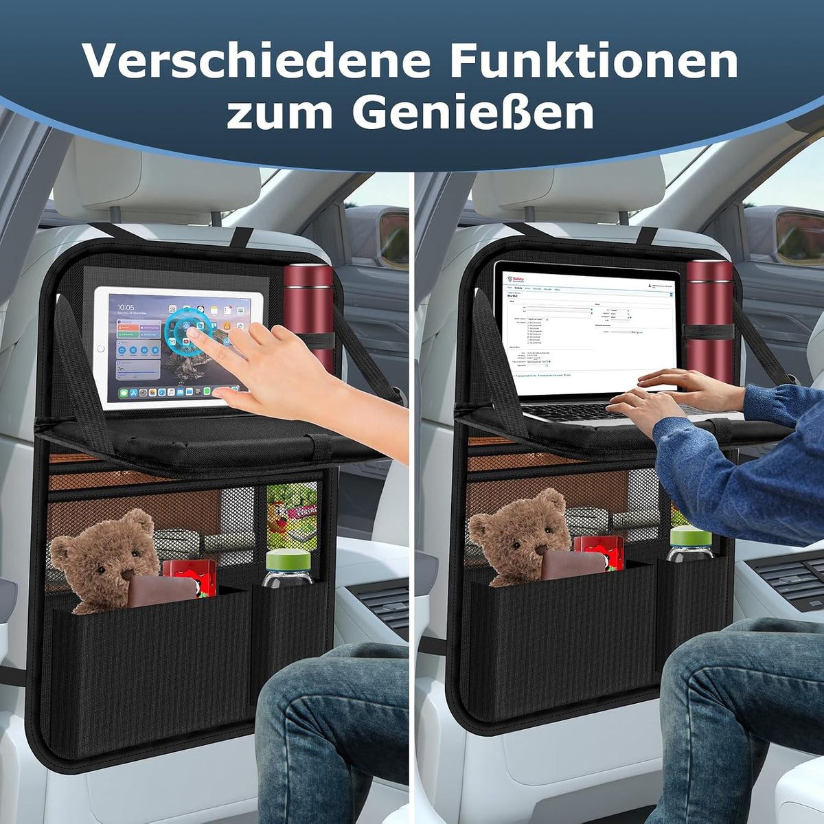Auto Organizer, Autositz Organizer Große Rückenlehnenschutz Auto Kinder Multifunktional Wasserdicht Rücksitz Organizer mit Klapptisch, Tablet Tasche und Viele Taschen