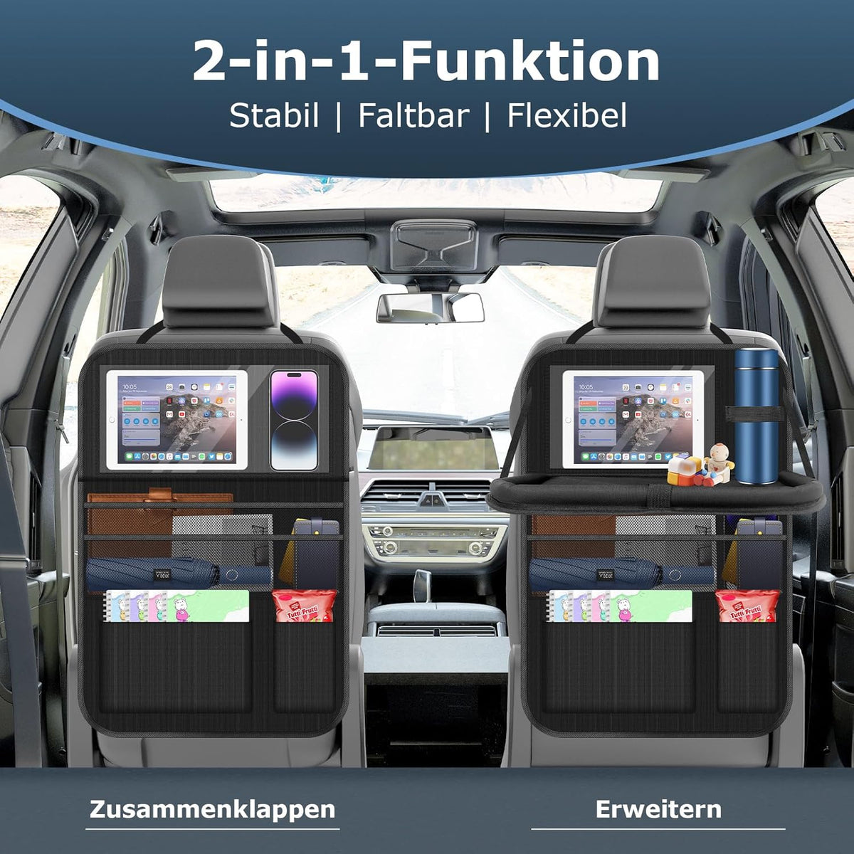 Auto Organizer, Autositz Organizer Große Rückenlehnenschutz Auto Kinder Multifunktional Wasserdicht Rücksitz Organizer mit Klapptisch, Tablet Tasche und Viele Taschen