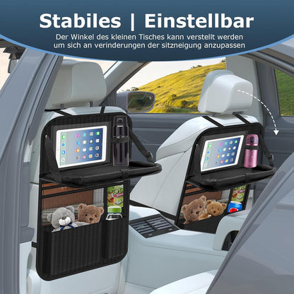 Auto Organizer, Autositz Organizer Große Rückenlehnenschutz Auto Kinder Multifunktional Wasserdicht Rücksitz Organizer mit Klapptisch, Tablet Tasche und Viele Taschen