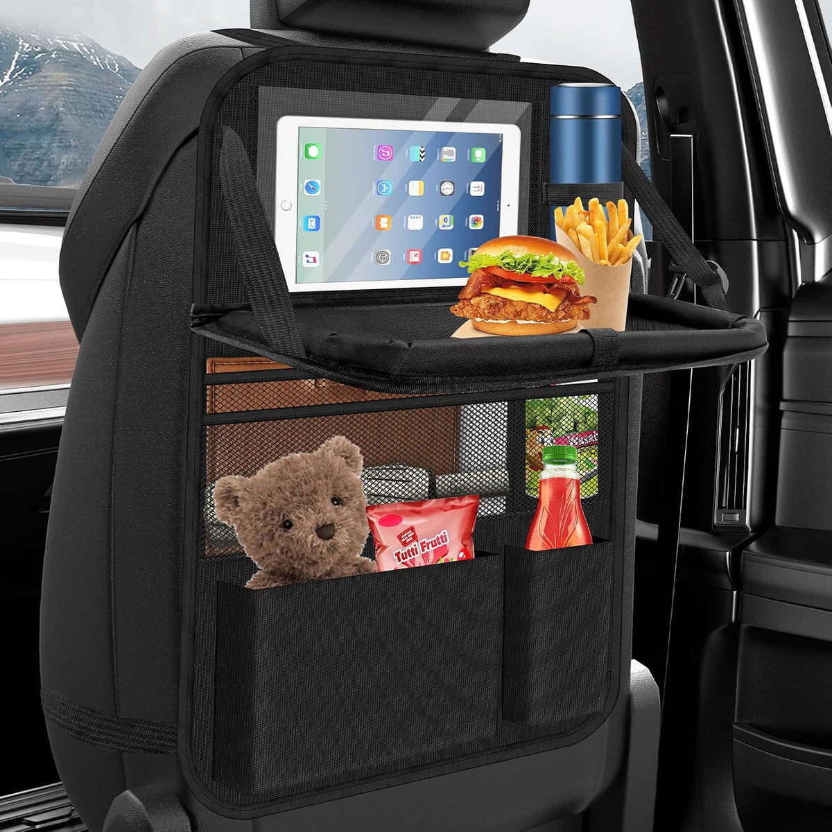 Auto Organizer, Autositz Organizer Große Rückenlehnenschutz Auto Kinder Multifunktional Wasserdicht Rücksitz Organizer mit Klapptisch, Tablet Tasche und Viele Taschen